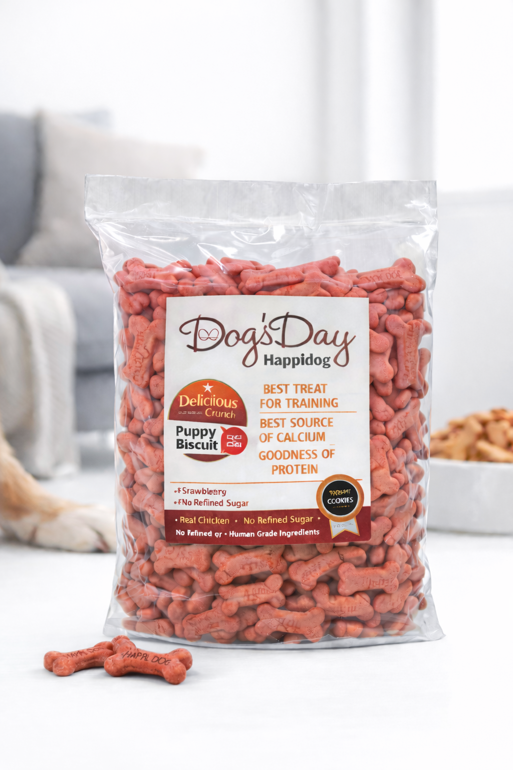 Puppy Dog Biscuits Strawberry Flavour 1Kg Poly Pack